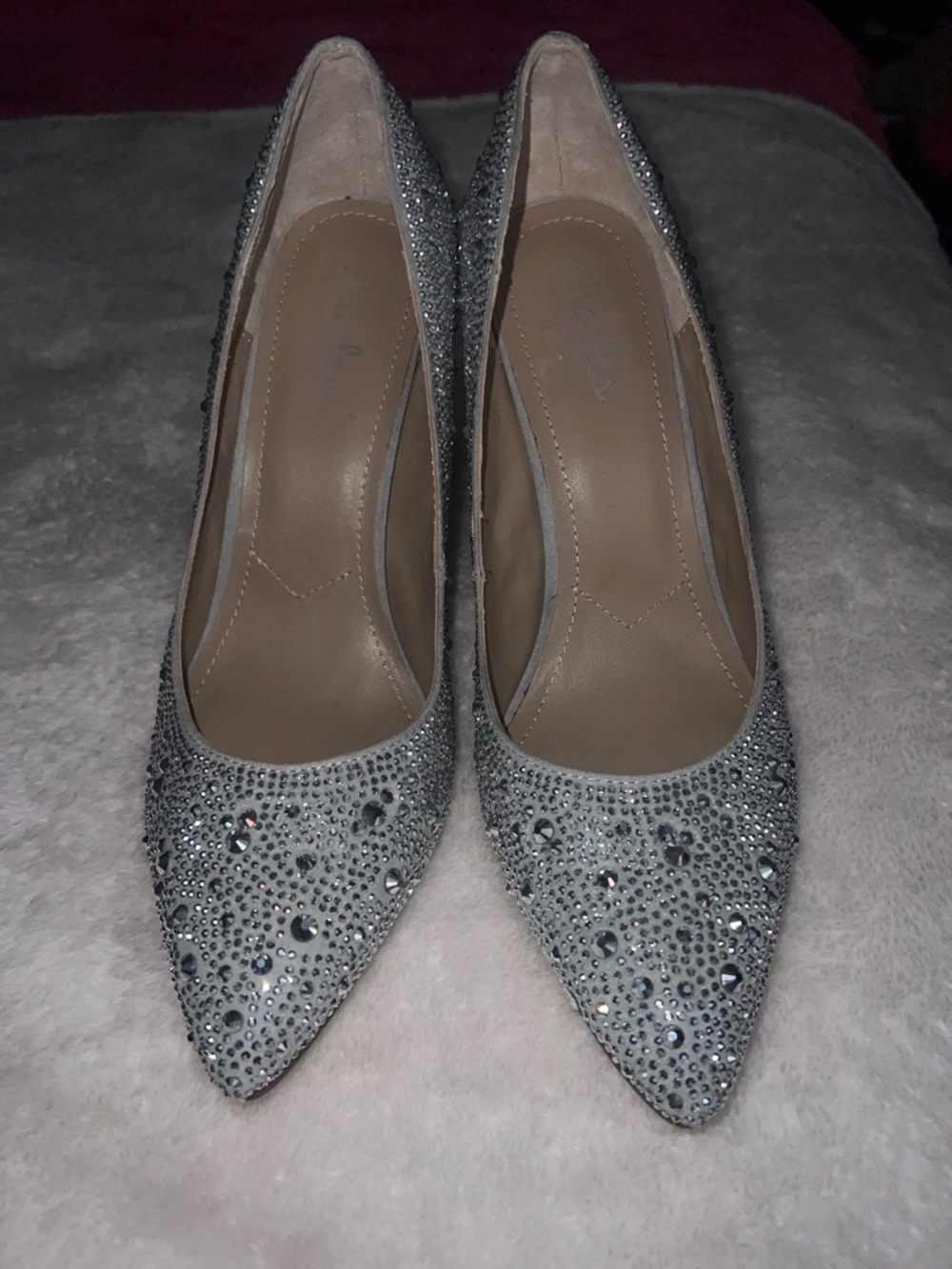 Charles David Silver Crystal Pointed Toe Pumps